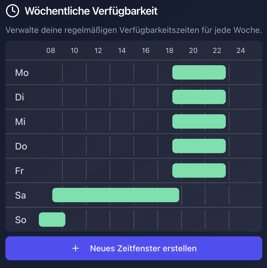 Wöchentliche Verfügbarkeit einstellen